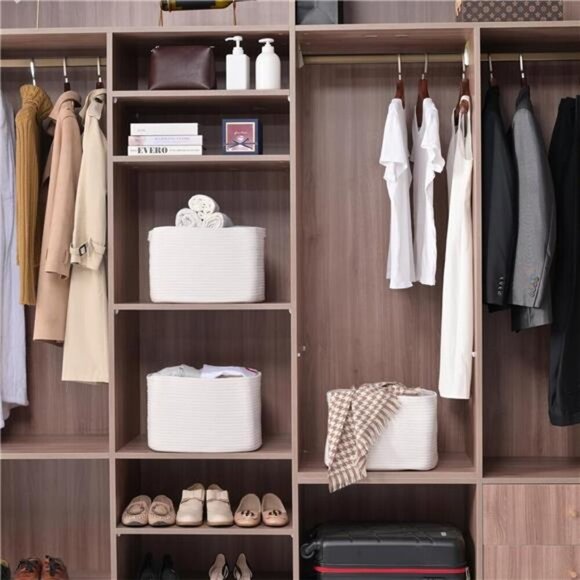 Woven Cotton Rope Storage Baskets for Shelves Nursery Toys Books Towels Set 3 - Picture 2 of 7